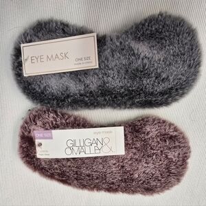 2 Fluffy Plush Faux Fur Eye Mask, Burgundy & Gray - One Size
